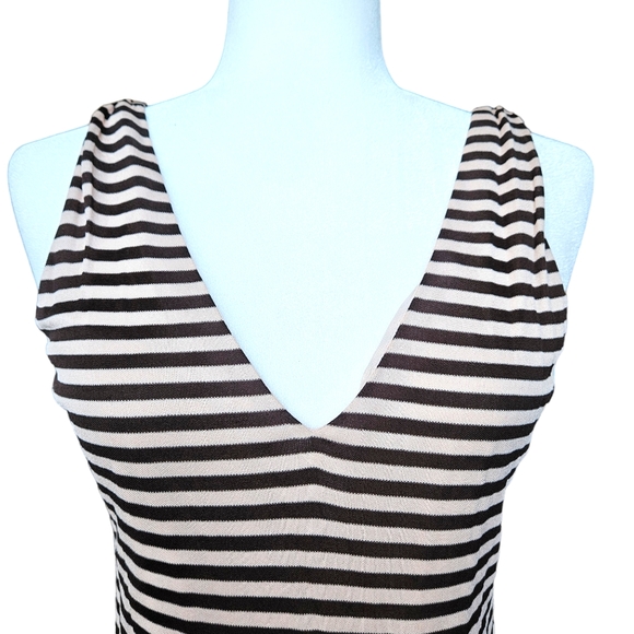 Lida Baday brown and blush striped tank top V-neck and back lined size M - Picture 4 of 9